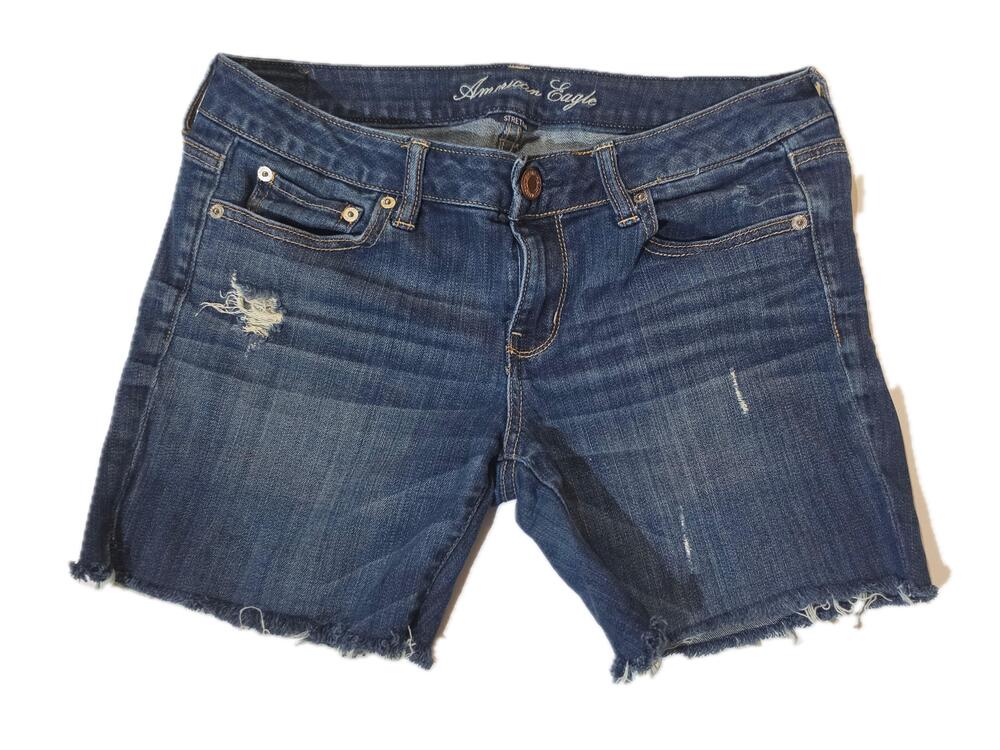 American Eagle Cut-Off Shorts Womens 4 Blue Denim 5-Pocket Fringe 5.5 Inseam